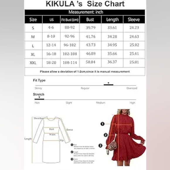 Kikula Women's Long Sleeve Mock Neck Dress Elastic High Waist Lace Ruffle - Picture 5 of 8